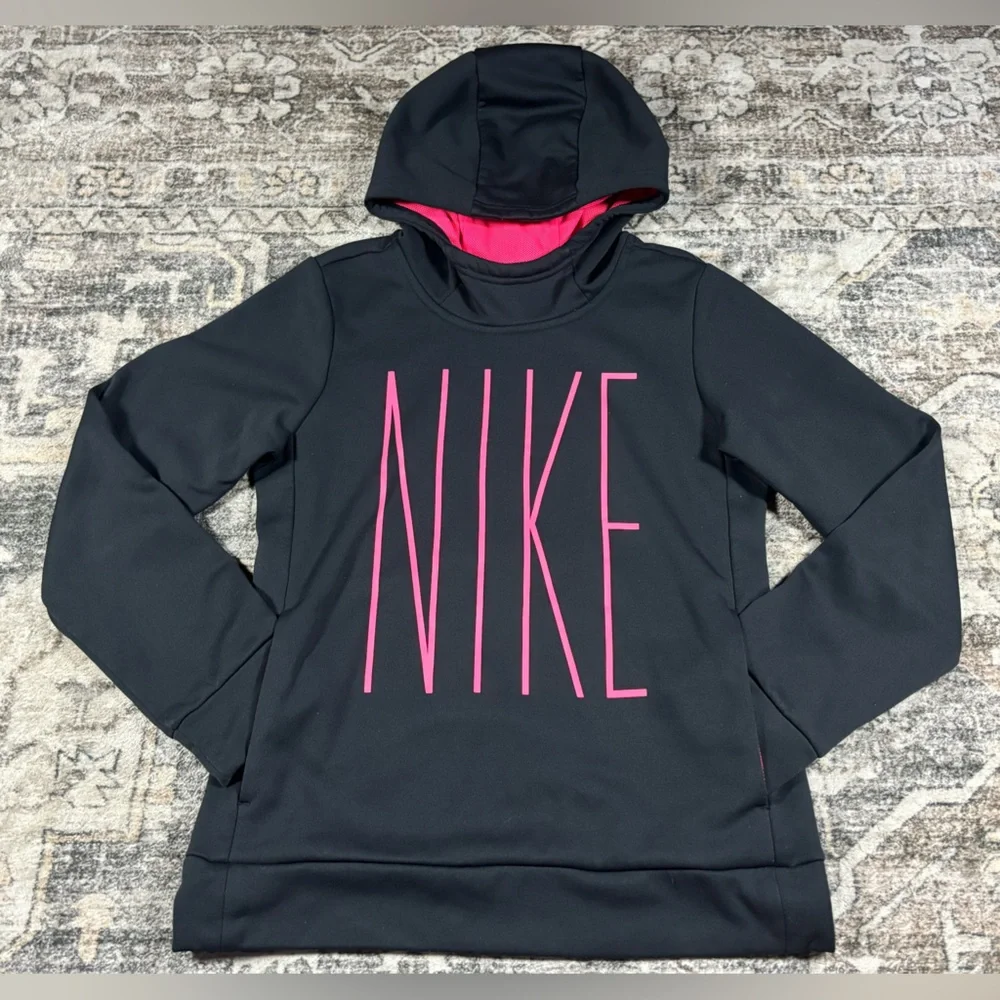 Nike‎ Black Hoodie with Vertical Pink Nike Logo Youth Large